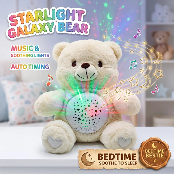 Starlight Galaxy Bear Musical Plush Toy with Soothing Lights and Auto-Timing