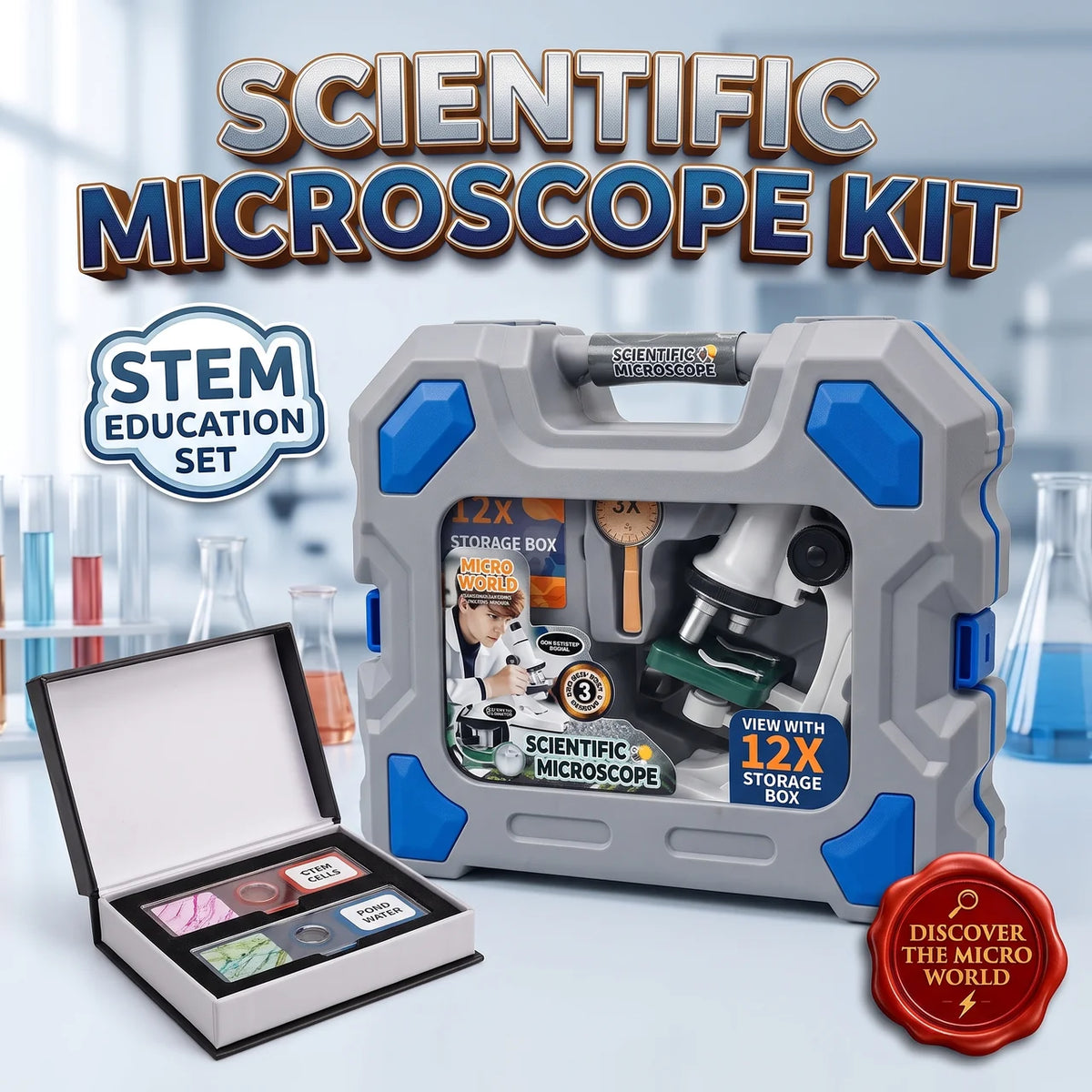 Scientific Microscope Kids STEM Set With Carry Case