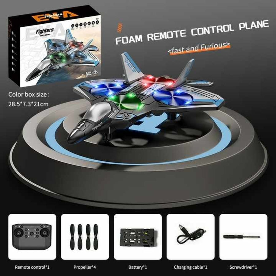 RC Fighter Jet Drone - Remote Control Helicopter with LED Lights & Stunt Flying