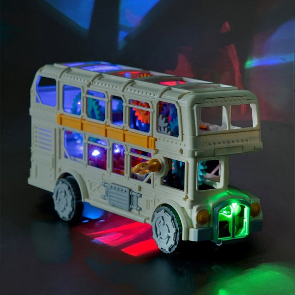 Transparent Double Decker Bus Toy with Working Gear Mechanism – STEM Educational Vehicle for Kids