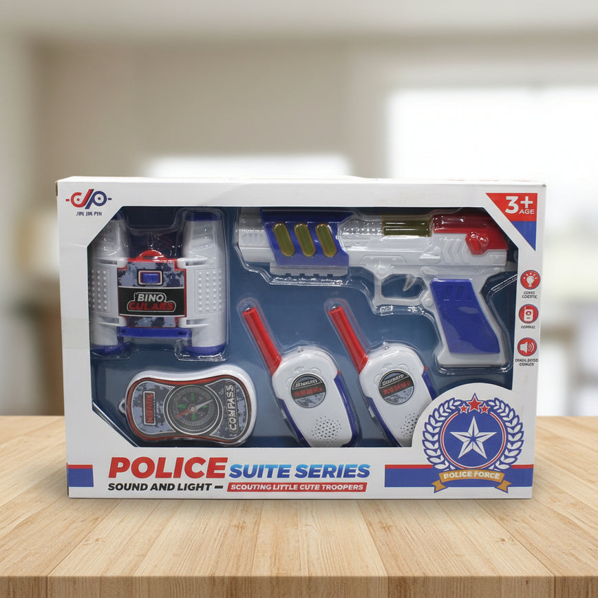 Police Force Gun Set with Walkie Talkie - Kids Pretend Play Set with Light & Sound