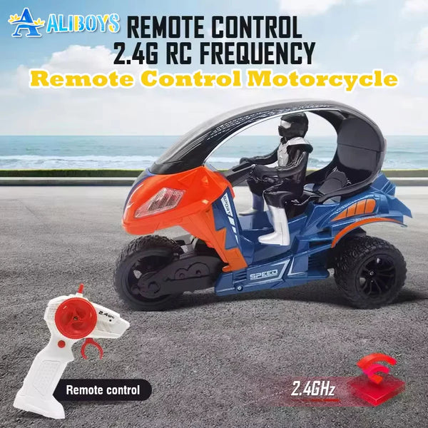 2.4GHz RC Stunt Motorcycle - Three-Wheel Remote Control Bike with Spray Effect