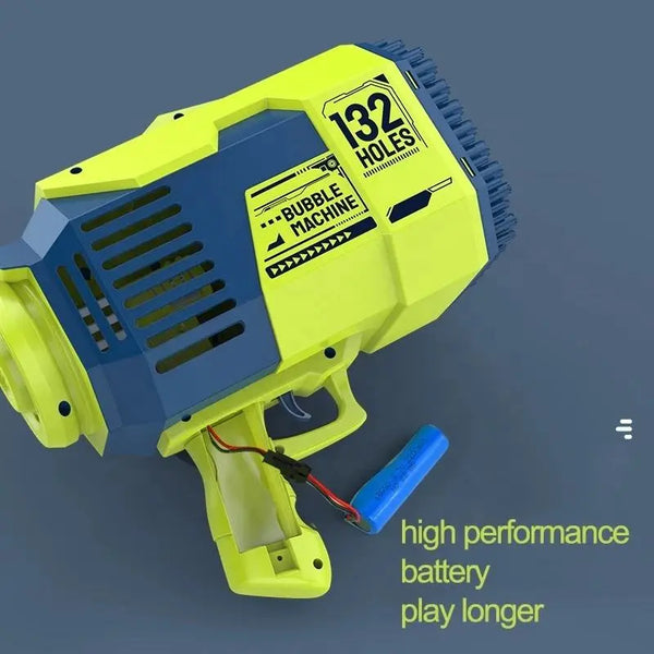 132-Hole Rechargeable Bubble Gun - Rocket Design with LED Lights & Colorful Bubbles