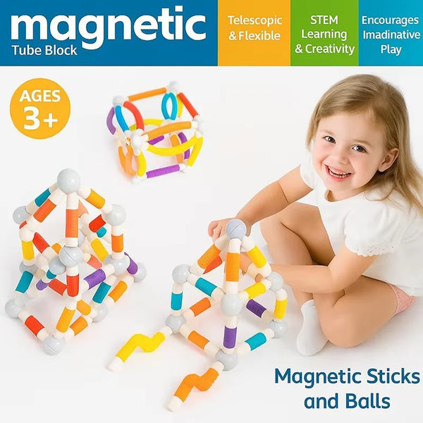 Flexible Construction Building Set for Kids – Colorful Creative Assembly Toy - 58 Piece