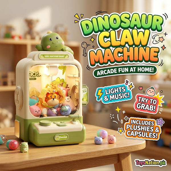 Kids’ Dinosaur Mini Claw Machine with Music, Lights & Toy Prizes