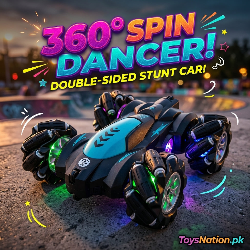 360° Spin Remote Control Stunt Car with Double-Sided Driving and Light-Up Wheels