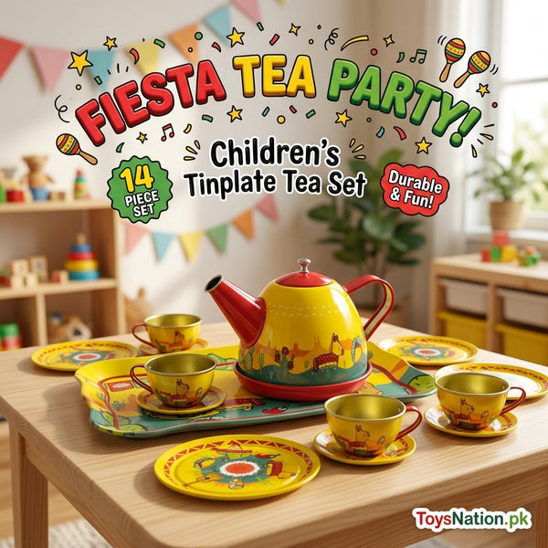 Kids’ Fiesta Tin Tea Party Playset with Teapot, Cups & Serving Tray
