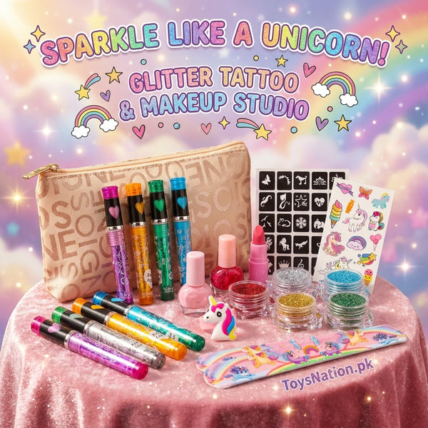 Glitter Tattoo Makeup Kit With Bag – Kids Sparkling Body Art Set