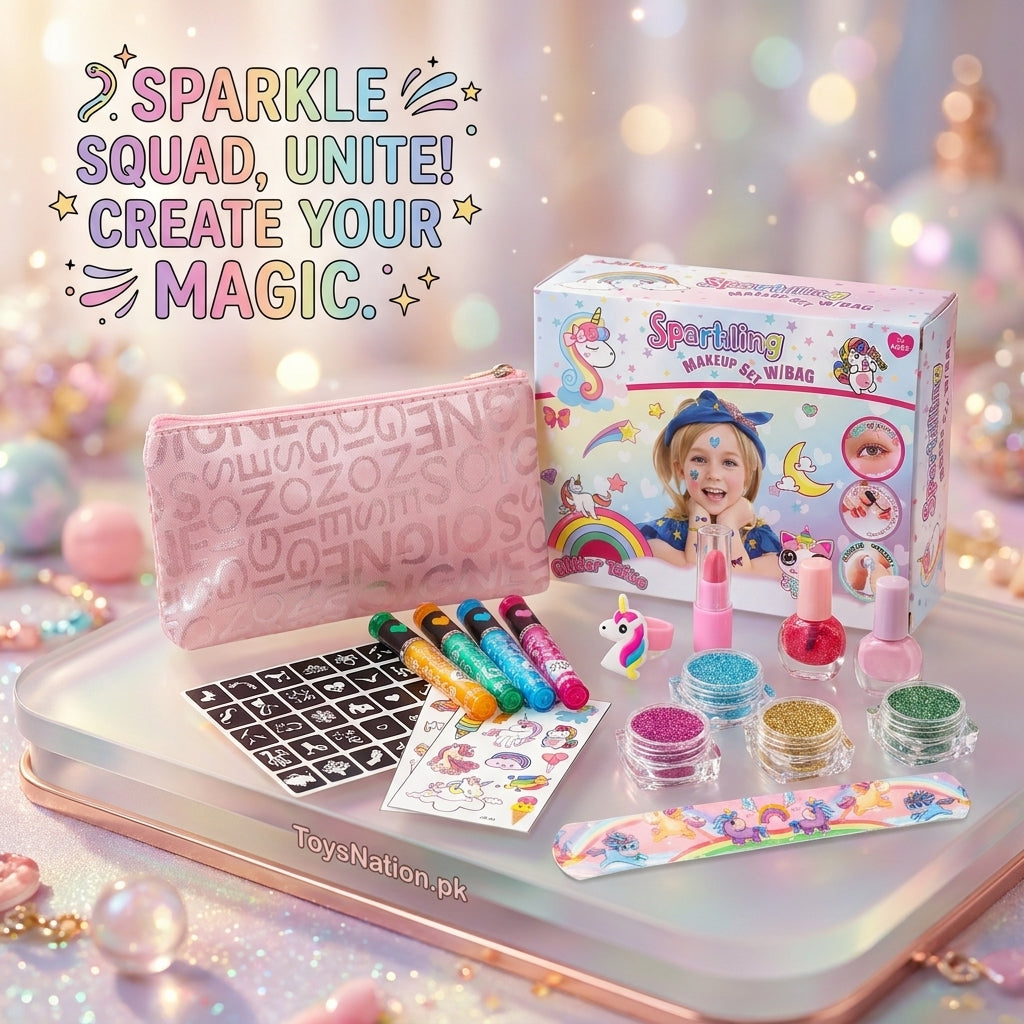 Glitter Tattoo Makeup Kit With Bag – Kids Sparkling Body Art Set