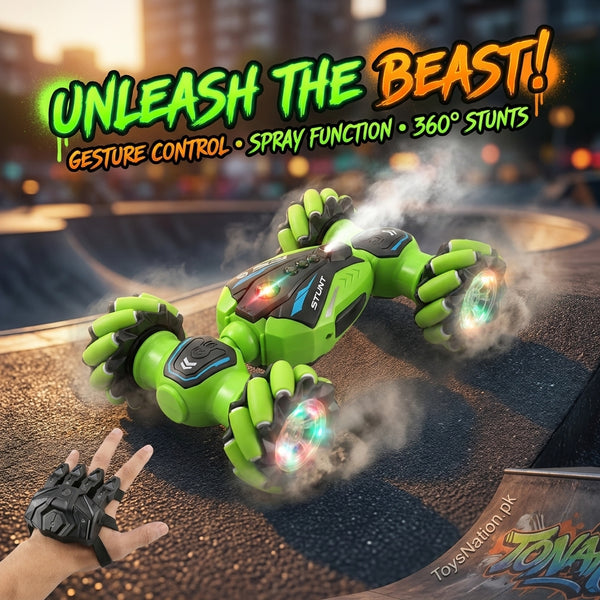 4wd Spray Stunt Rc Car With Mecanum Wheels, Lights & 2.4ghz Control