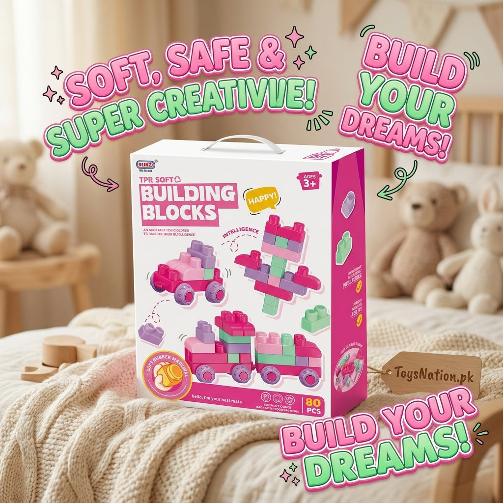 Soft Rubber Building Blocks Set – 80pcs Tpr Safe & Creative Learning Blocks