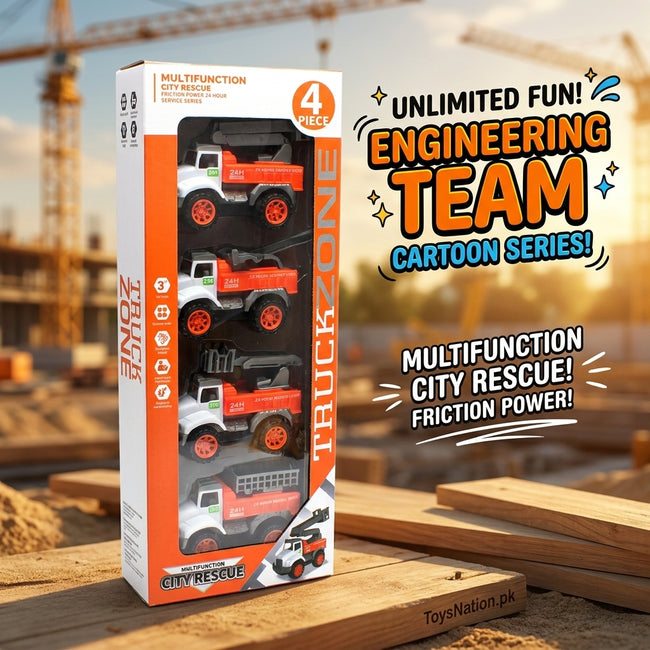 4-piece Engineering Construction Truck Set – Diecast Mini Fleet Hover Image