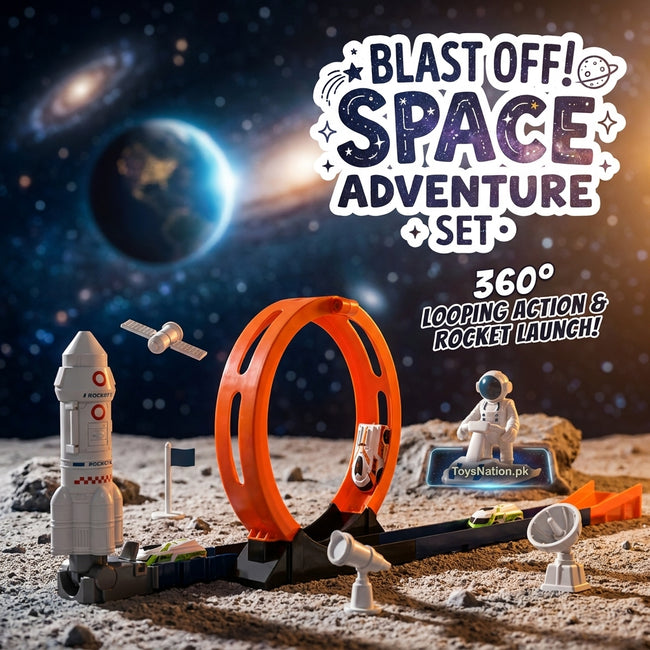 DIY Space Adventure Track Playset with Astronaut & Rocket Hover Image