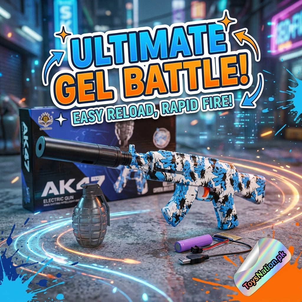 AK47 Electric Gel Blaster Toy Gun – Rapid Fire with Silencer, Grenade & Rechargeable Battery Main image