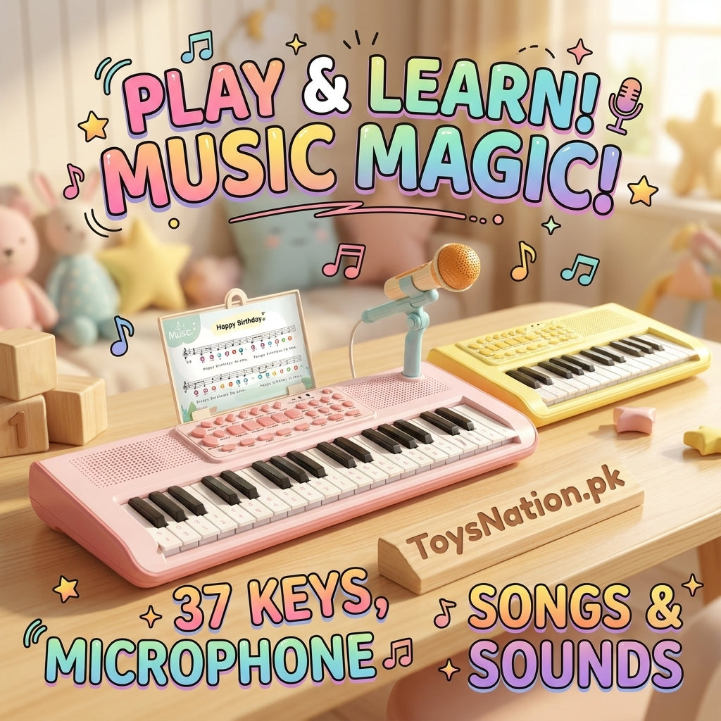 Kids' 37-Key Electronic Piano Keyboard with Microphone – Songs & Sounds