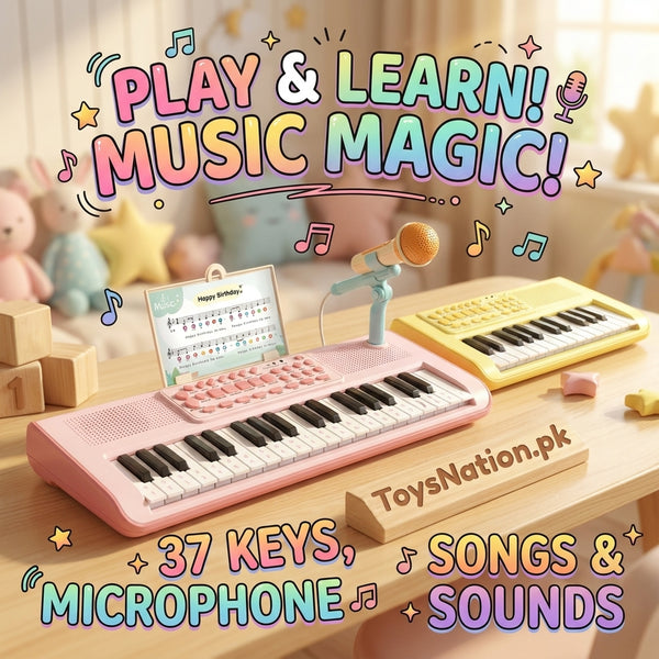 Kids' 37-Key Electronic Piano Keyboard with Microphone – Songs & Sounds