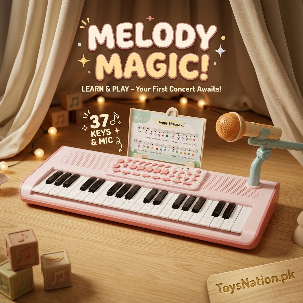 Kids' 37-Key Electronic Piano Keyboard with Microphone – Songs & Sounds