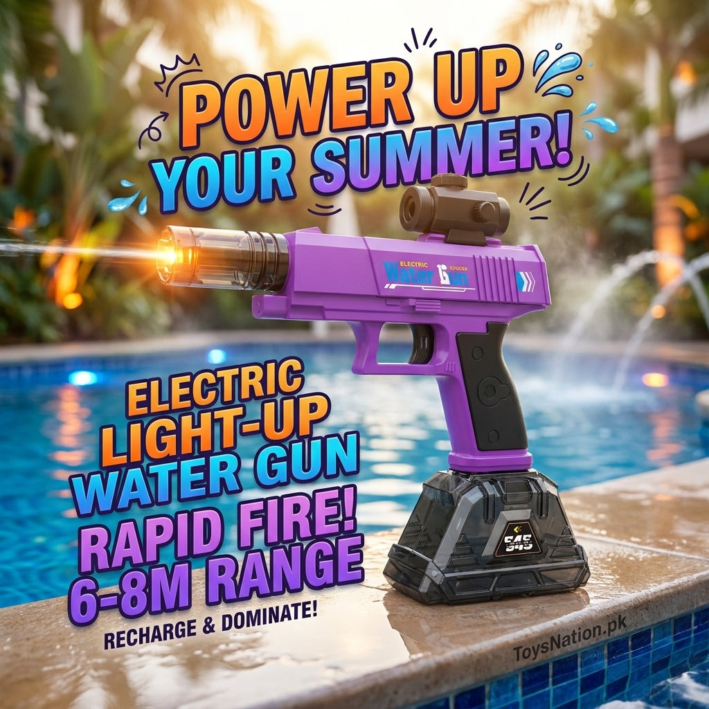 Electric Light-Up Water Gun – Rapid Fire, 6-8M Range & Rechargeable Battery