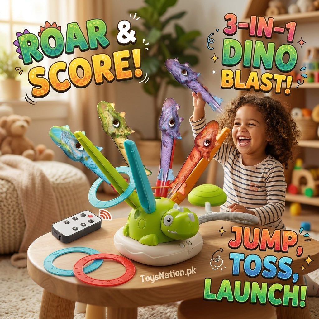 Dinosaur Sports Machine – 3-in-1 RC Launch, Toss & Ring Play Set