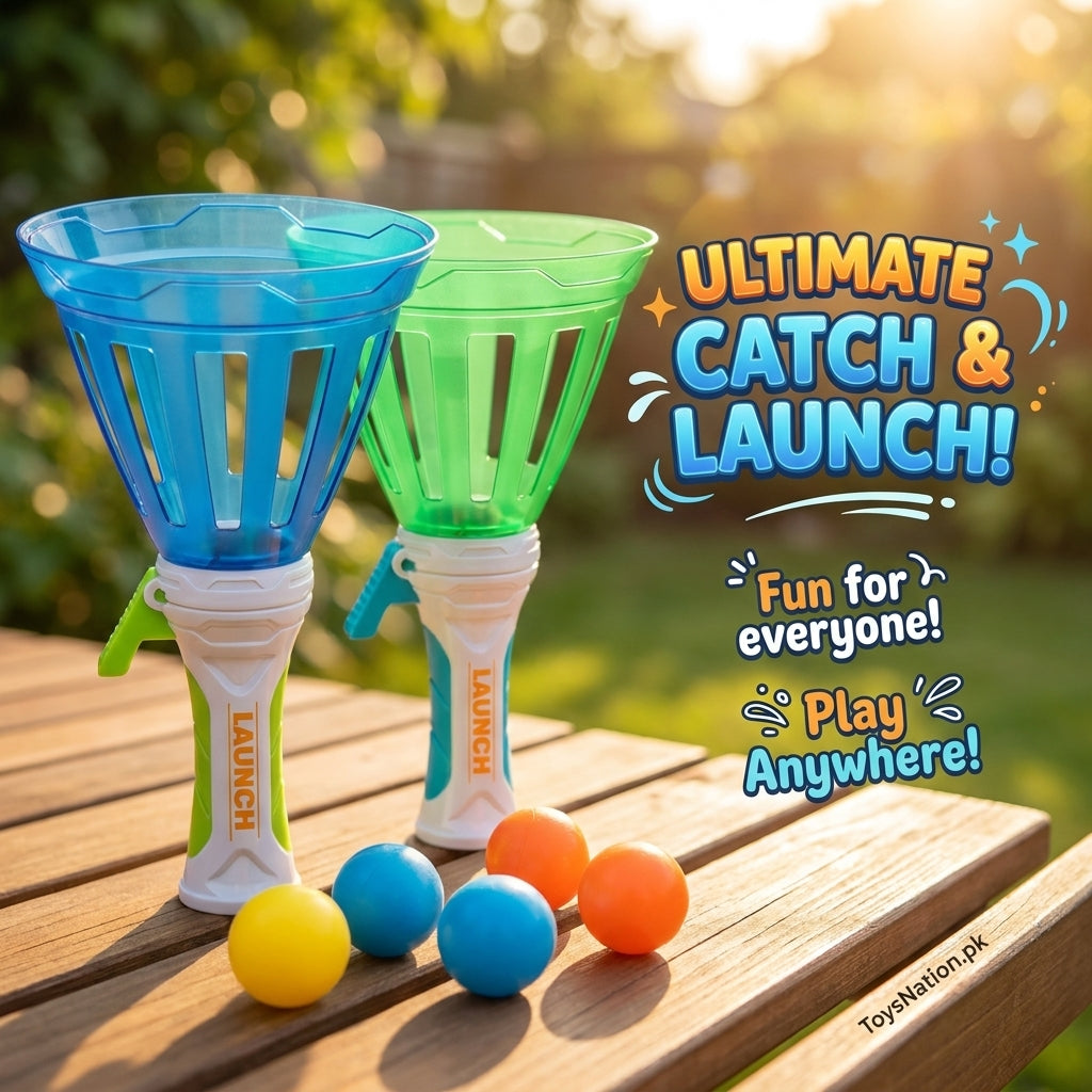 Launch & Catch Ball Game Set – 2-Player Outdoor Toss & Catch Launcher Toy for Kids