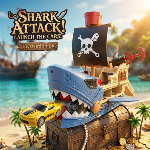 Meet Hot Street Convoy Pirate Shark Car Playset – Chomp, Launch & Anchor-Grab Action with 3 Cars