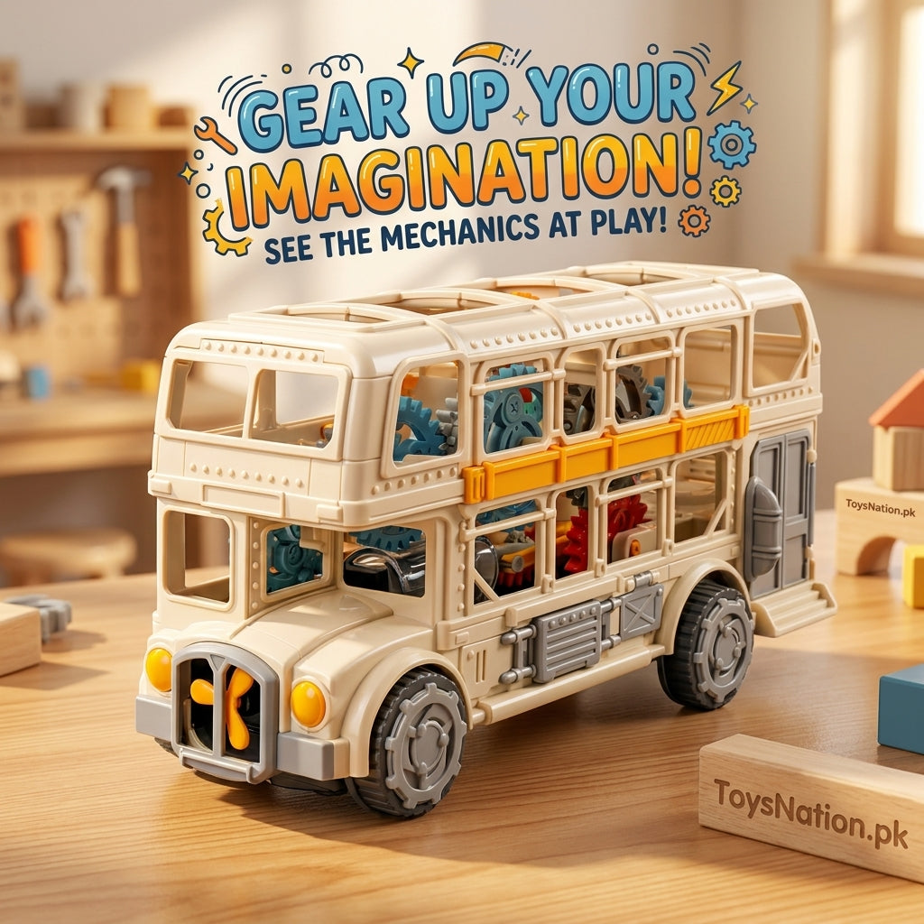 Transparent Double Decker Bus Toy with Working Gear Mechanism – STEM Educational Vehicle for Kids Secondary image