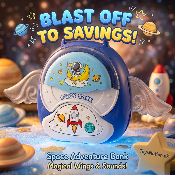Space-Themed Piggy Bank with Wings - Kids Money Saving Backpack Style