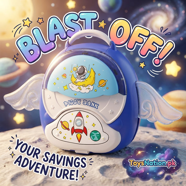 Space-Themed Piggy Bank with Wings - Kids Money Saving Backpack Style