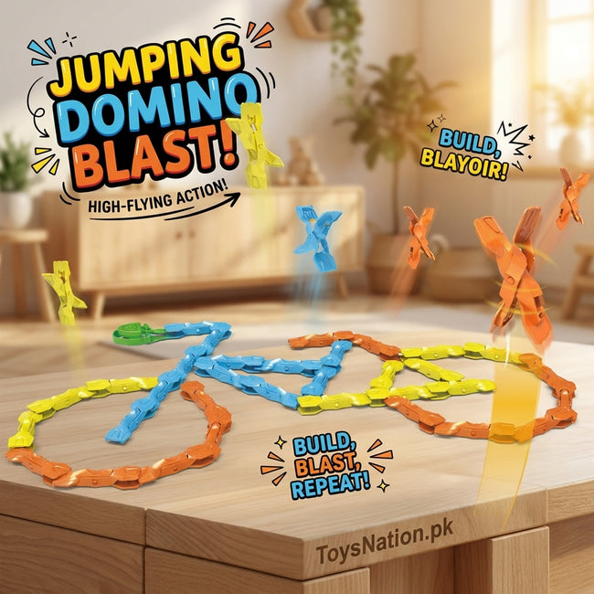 Jumping Domino Blast Set – 36 Pcs | Chain Reaction Building Toy for Kids Hover Image