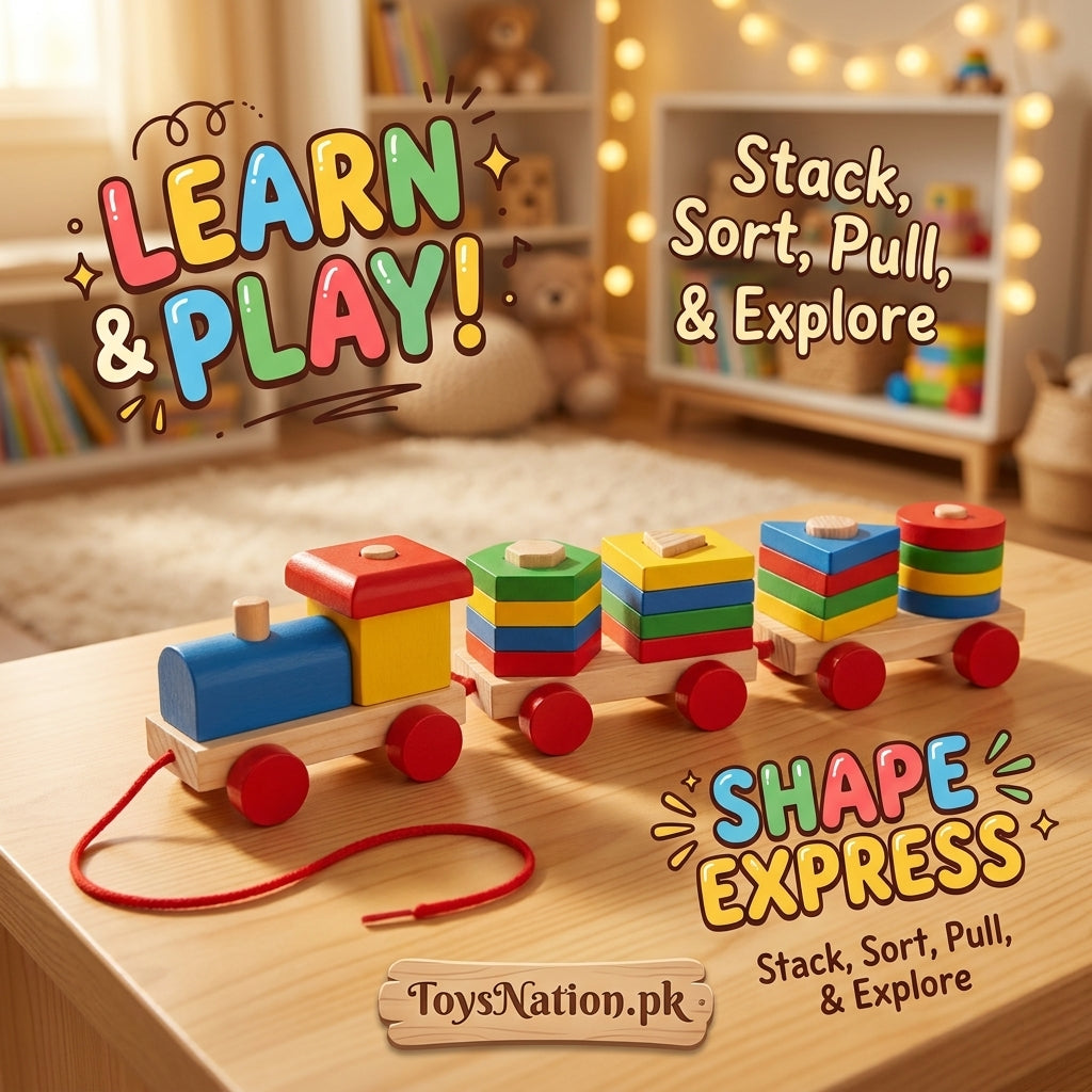 Shape Express Wooden Stacking Train | Shape Sorter Pull-Along Toy for Toddlers Main image
