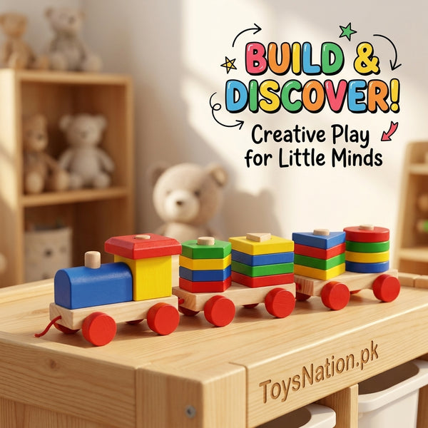 Shape Express Wooden Stacking Train | Shape Sorter Pull-Along Toy for Toddlers