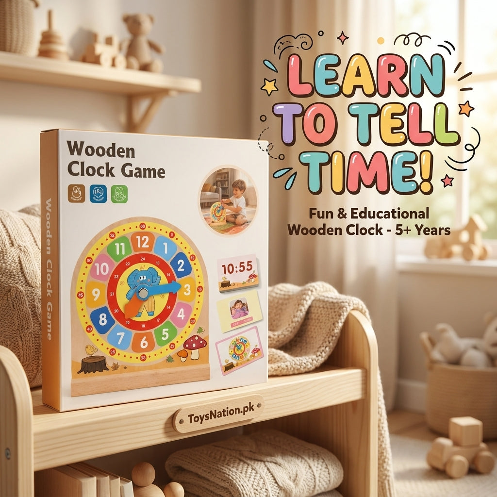 Wooden Clock Game | Learn to Tell Time – Educational Toy with Activity Cards for Kids