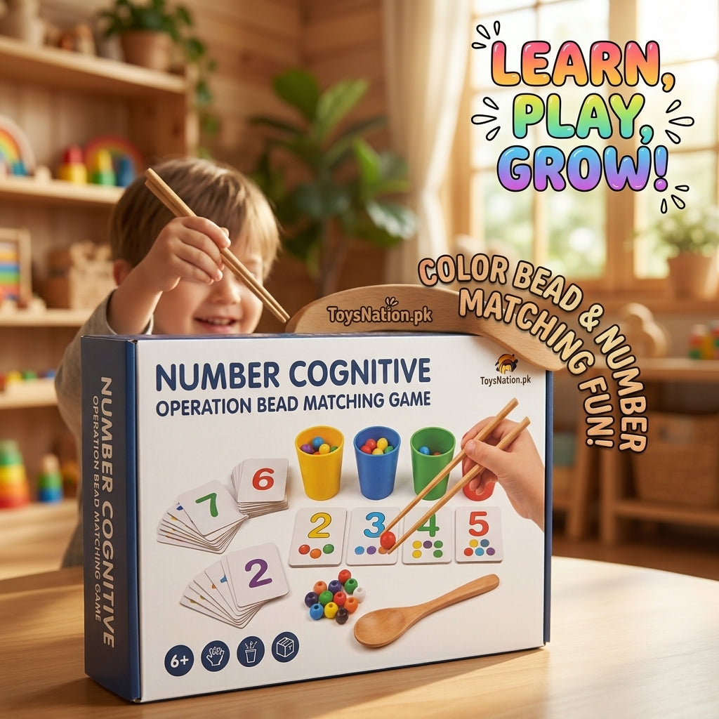 Montessori Counting & Color Sorting Activity Board with Beads, Cups and Number Cards Secondary image
