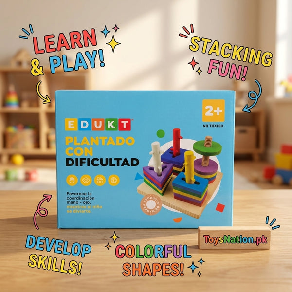 4-in-1 Wooden Shape Sorter & Stacking Toy – Montessori Learning Toy for Kids