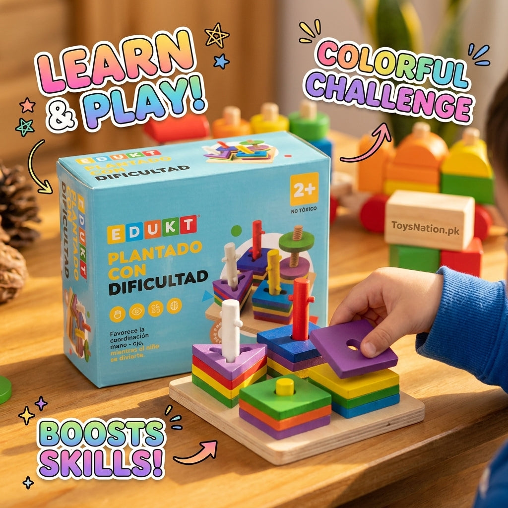 4-in-1 Wooden Shape Sorter & Stacking Toy – Montessori Learning Toy for Kids