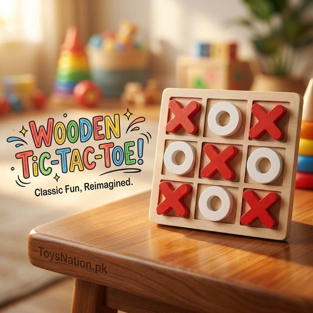 Wooden Tic-Tac-Toe Board Game – Classic XO Strategy Game for Kids - Pack of 1 Main image