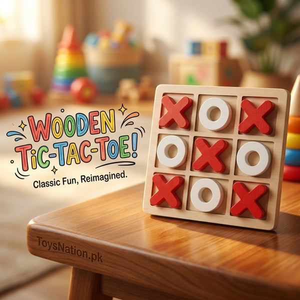 Wooden Tic-Tac-Toe Board Game – Classic XO Strategy Game for Kids - Pack of 1