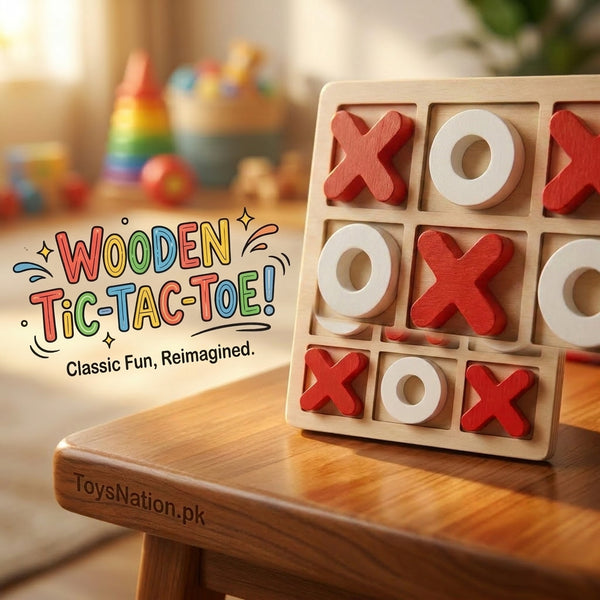 Wooden Tic-Tac-Toe Board Game – Classic XO Strategy Game for Kids - Pack of 1