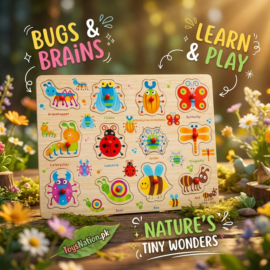 Wooden Insects & Bugs Peg Puzzle Board – Learn & Identify 12 Creatures | Educational Toy for Toddlers Secondary image
