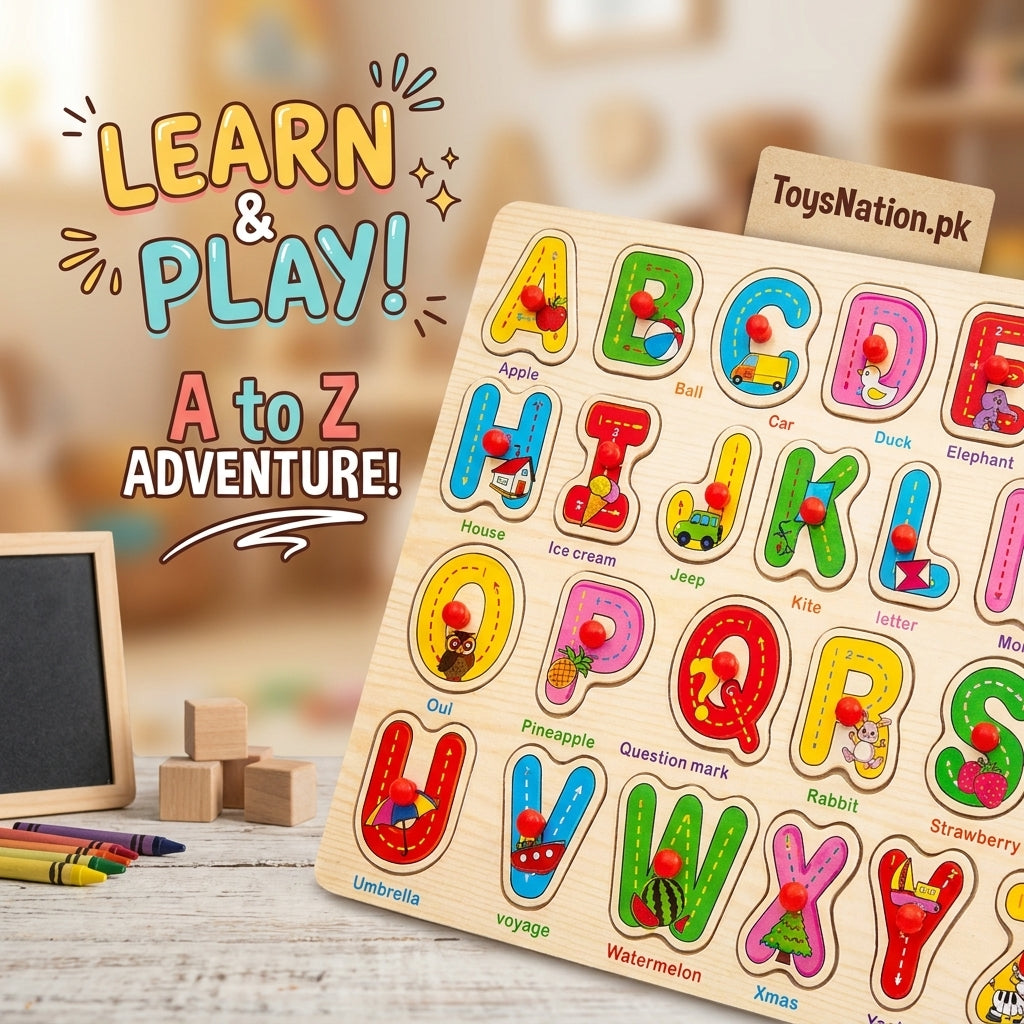Wooden Alphabet Peg Puzzle Board – 26 Letters A-Z Educational Toy for Toddlers & Kids Main image