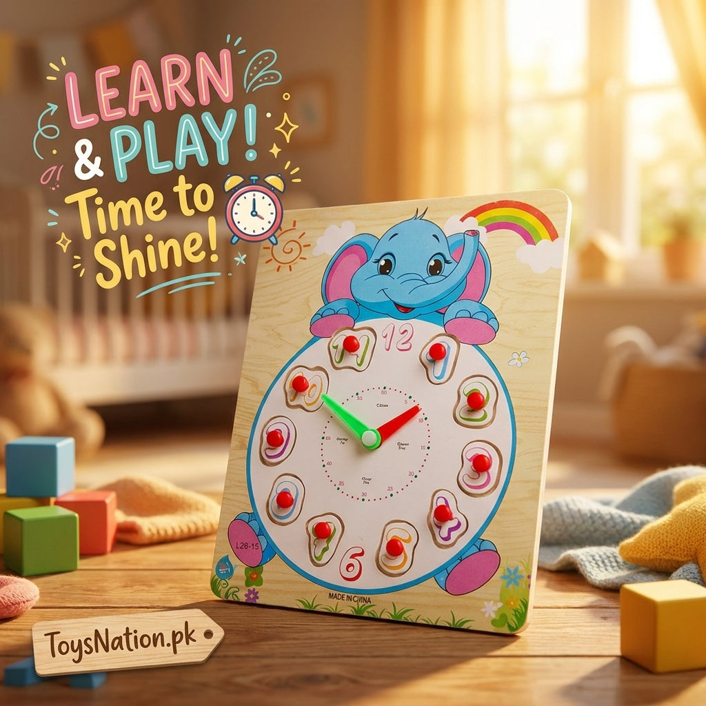Wooden Elephant Clock Puzzle Board – Learn to Tell Time | Educational Peg Toy for Toddlers Secondary image