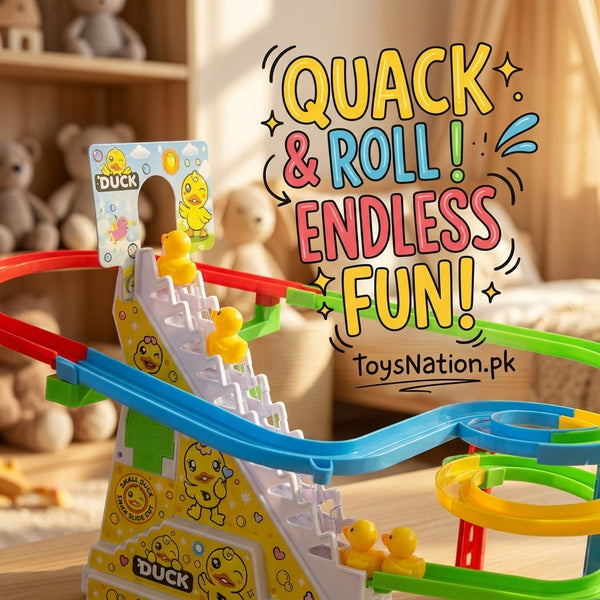 large Duck Climbing Stairs Track Slide Toy with Light & Music