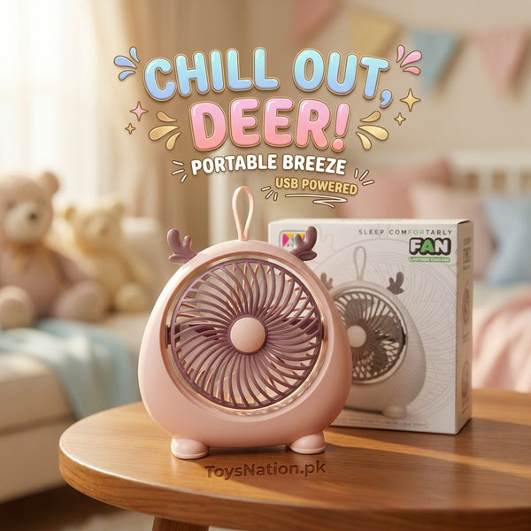 Chill Out Deer Portable USB Mini Fan – Cute Cartoon Desktop Fan for Kids