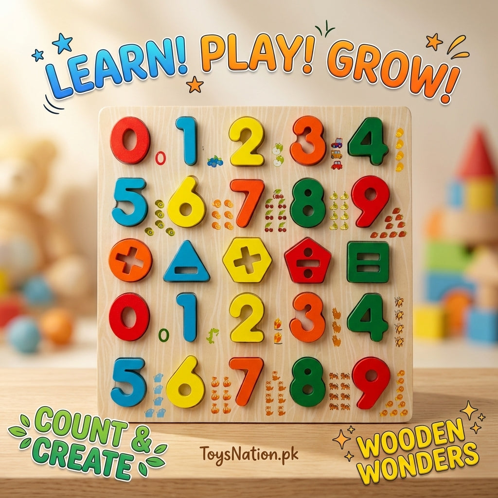 123 Wooden Number & Shape Puzzle Board – Count & Learn Educational Math Toy for Toddlers