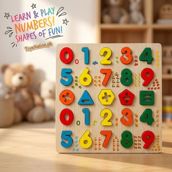 123 Wooden Number & Shape Puzzle Board – Count & Learn Educational Math Toy for Toddlers