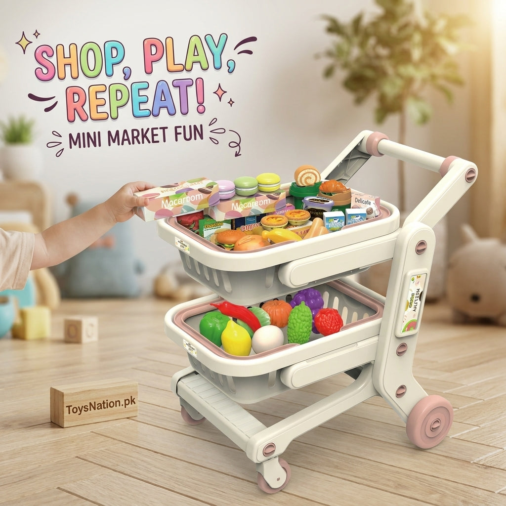 Kids Shopping Cart Playset with Play Food Accessories – Little Shopper's Toy Trolley Secondary image