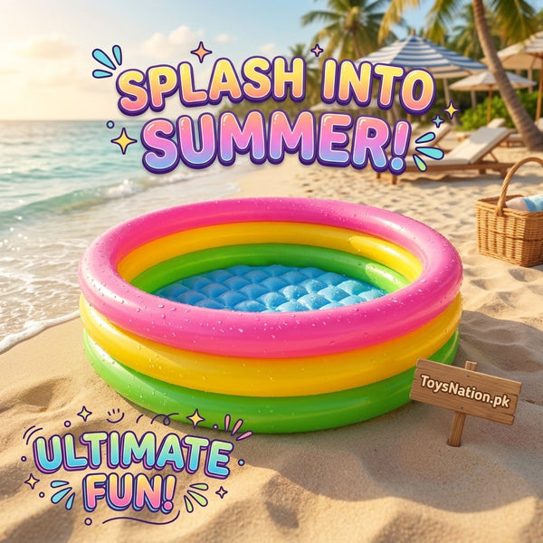 3-Ring Inflatable Kids Swimming Pool | Rainbow Splash Pool for Toddlers & Children