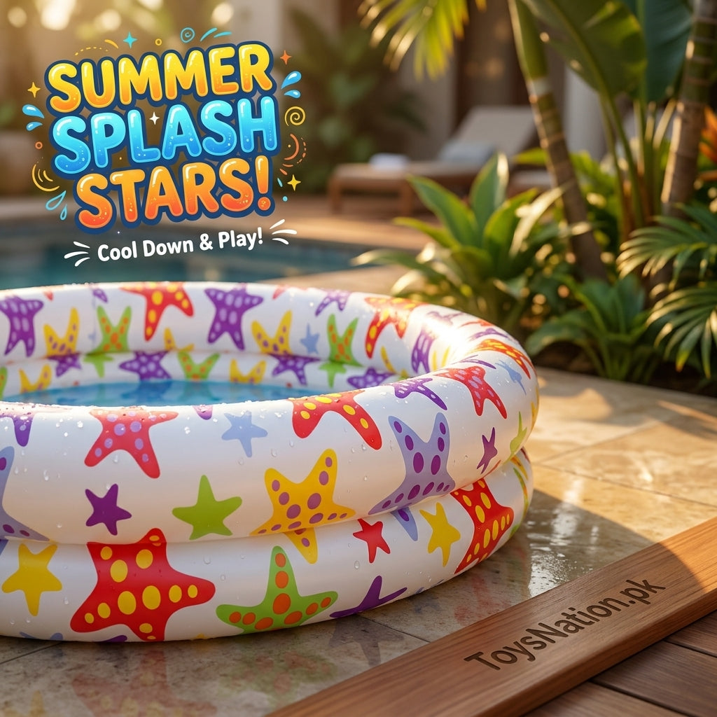 Starfish Print 2-Ring Inflatable Kids Pool | Ocean Splash Pool for Toddlers & Children