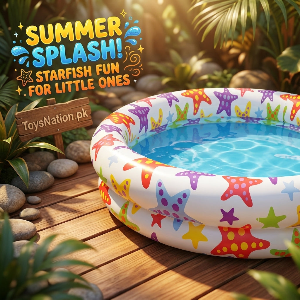 Starfish Print 2-Ring Inflatable Kids Pool | Ocean Splash Pool for Toddlers & Children Secondary image
