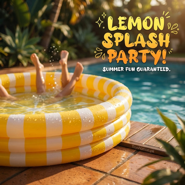 Yellow Stripe 3-Ring Inflatable Kids Pool | Lemon Zest Splash Pool for Toddlers & Children